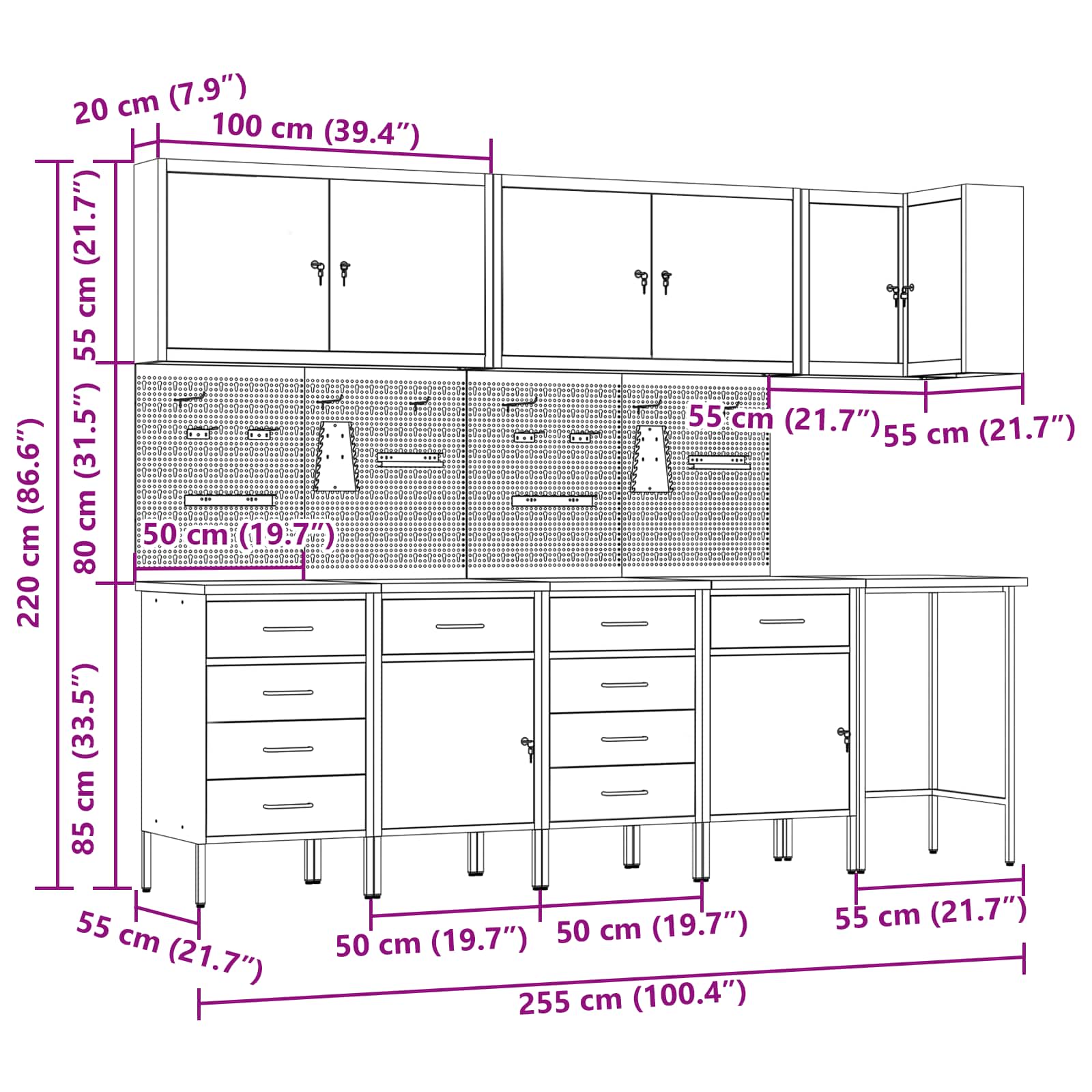 Σετ Ντουλάπας Εργασίας με συρτάρι με ράφι 12 pcs Μαύρο και Γκρι - Pakobazaar