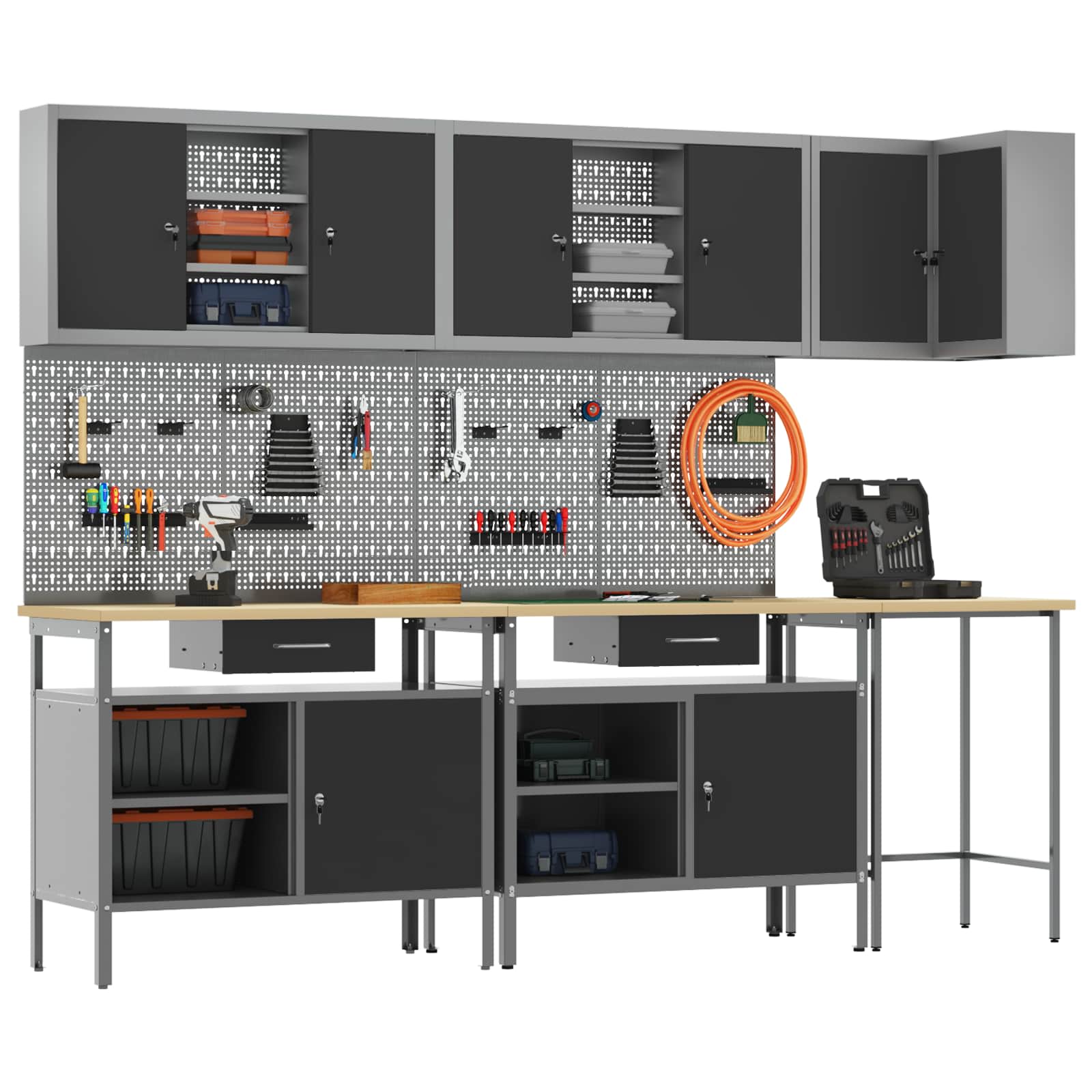Σετ Ντουλάπας Εργασίας με συρτάρι με ράφι 10 pcs Μαύρο και Γκρι - Pakobazaar