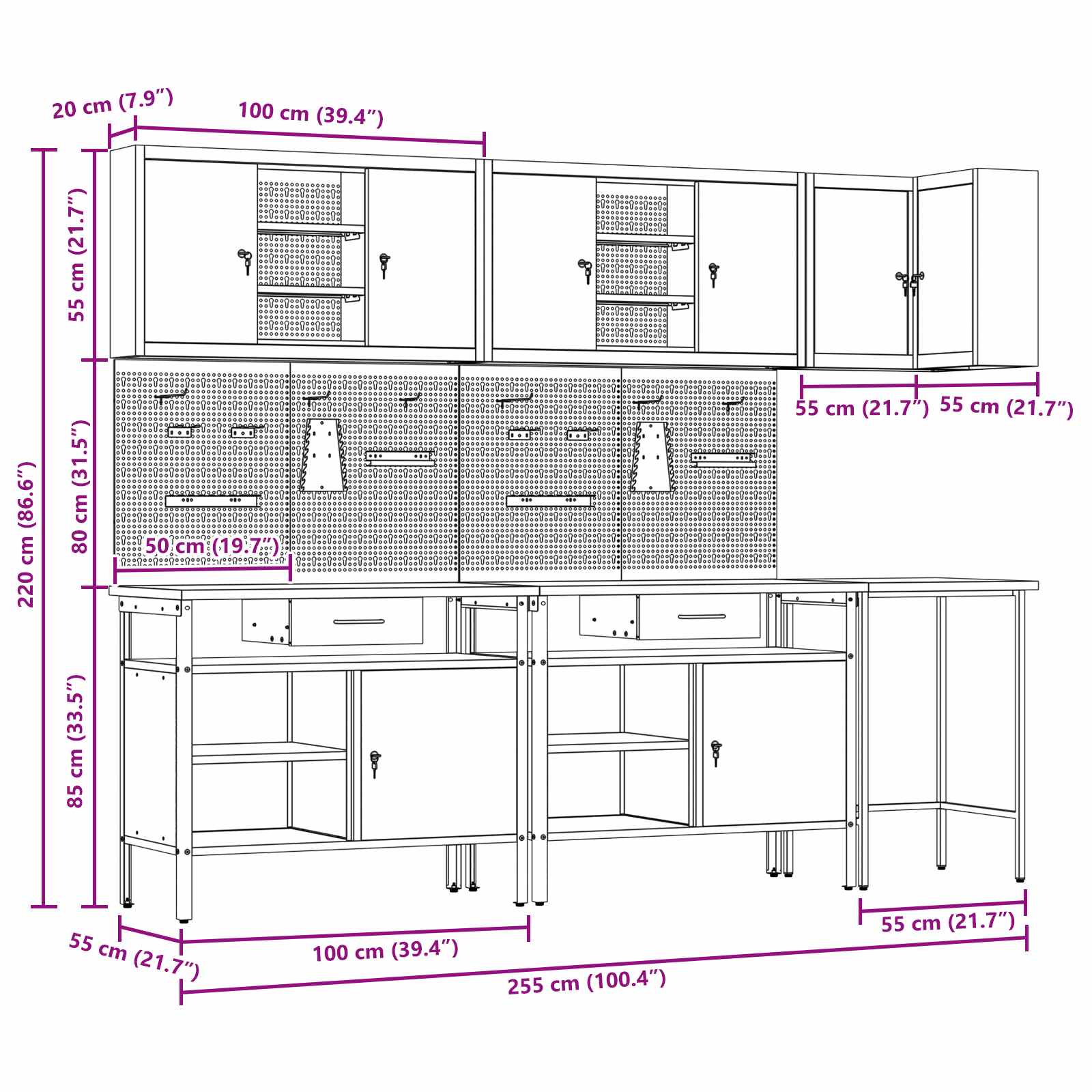 Σετ Ντουλάπας Εργασίας με συρτάρι με ράφι 10 pcs Μαύρο και Γκρι - Pakobazaar