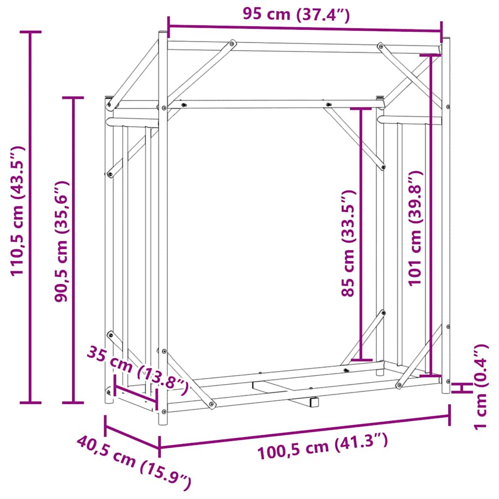Ράφι για καυσόξυλα με κάλυμμα βροχής 100,5x40,5x110,5 εκ.