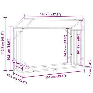 Ράφι για καυσόξυλα με κάλυμμα βροχής 151x60,5x110,5 εκ.