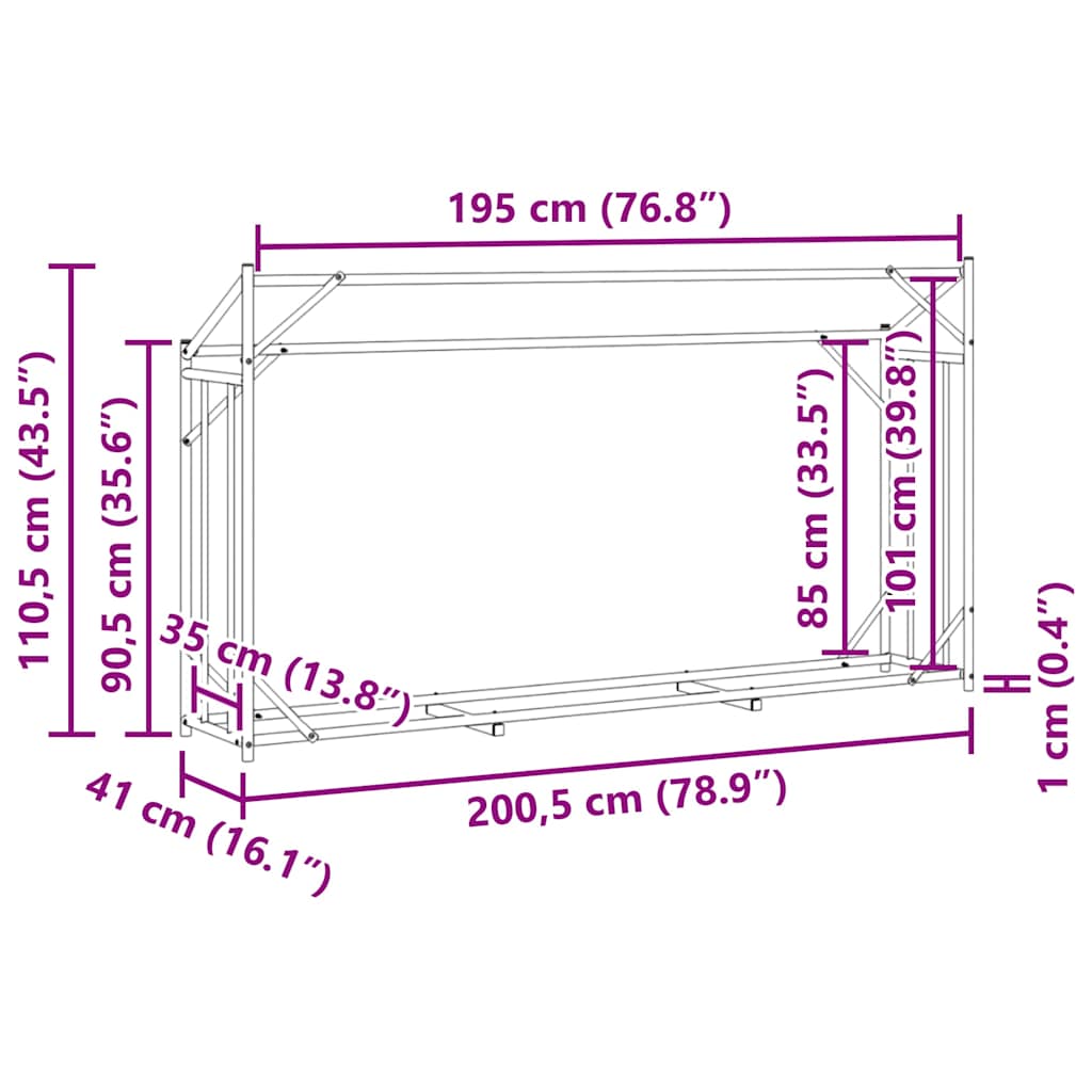Ράφι για καυσόξυλα με κάλυμμα βροχής 200,5x41x110,5 εκ. - Pakobazaar