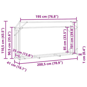 Ράφι για καυσόξυλα με κάλυμμα βροχής 200,5x41x110,5 εκ. - Pakobazaar