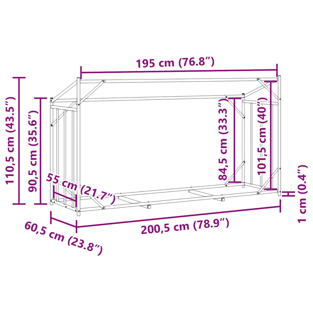 Ράφι για καυσόξυλα με κάλυμμα βροχής 200,5x60,5x110,5 εκ. - Pakobazaar