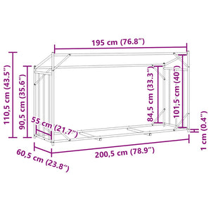 Ράφι για καυσόξυλα με κάλυμμα βροχής 200,5x60,5x110,5 εκ. - Pakobazaar