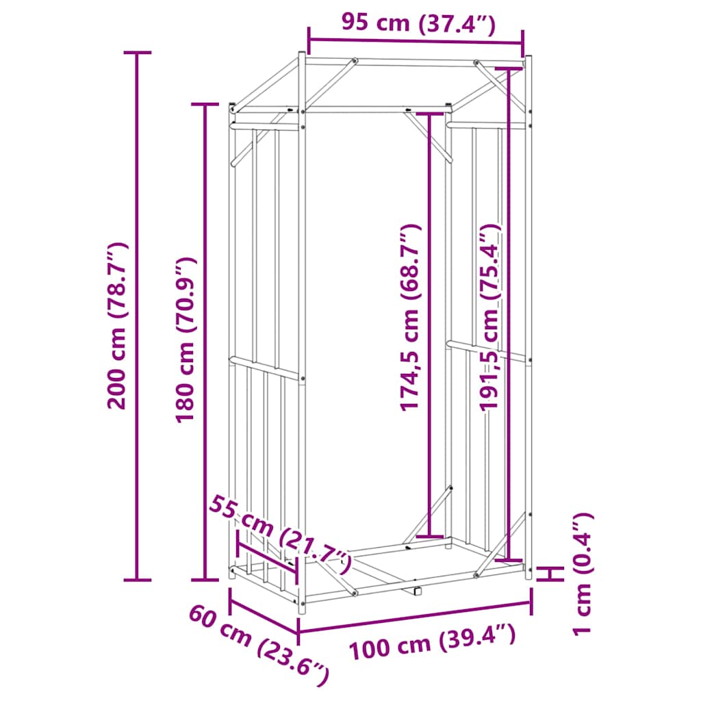 Ράφι για καυσόξυλα με κάλυμμα βροχής 100x60x200 εκ. - Pakobazaar