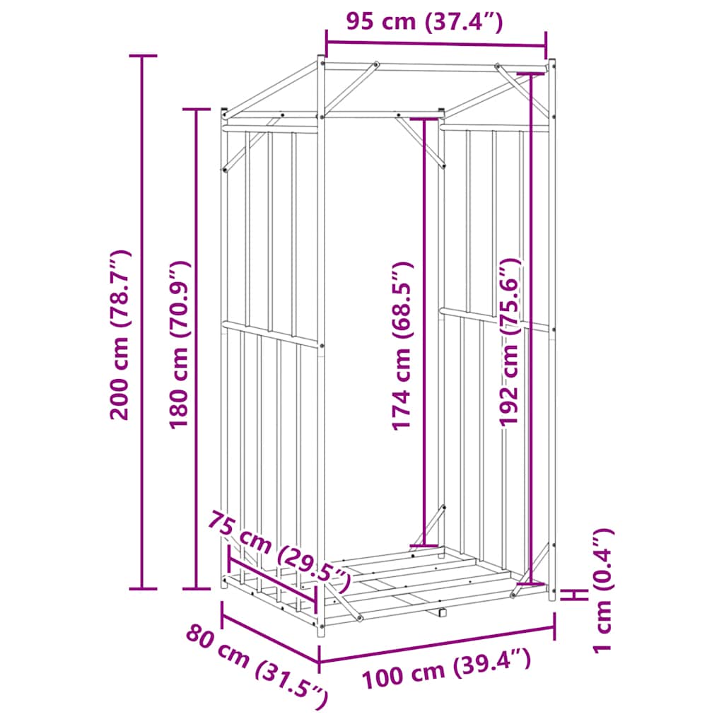 Ράφι για καυσόξυλα με κάλυμμα βροχής 100x80x200 εκ.