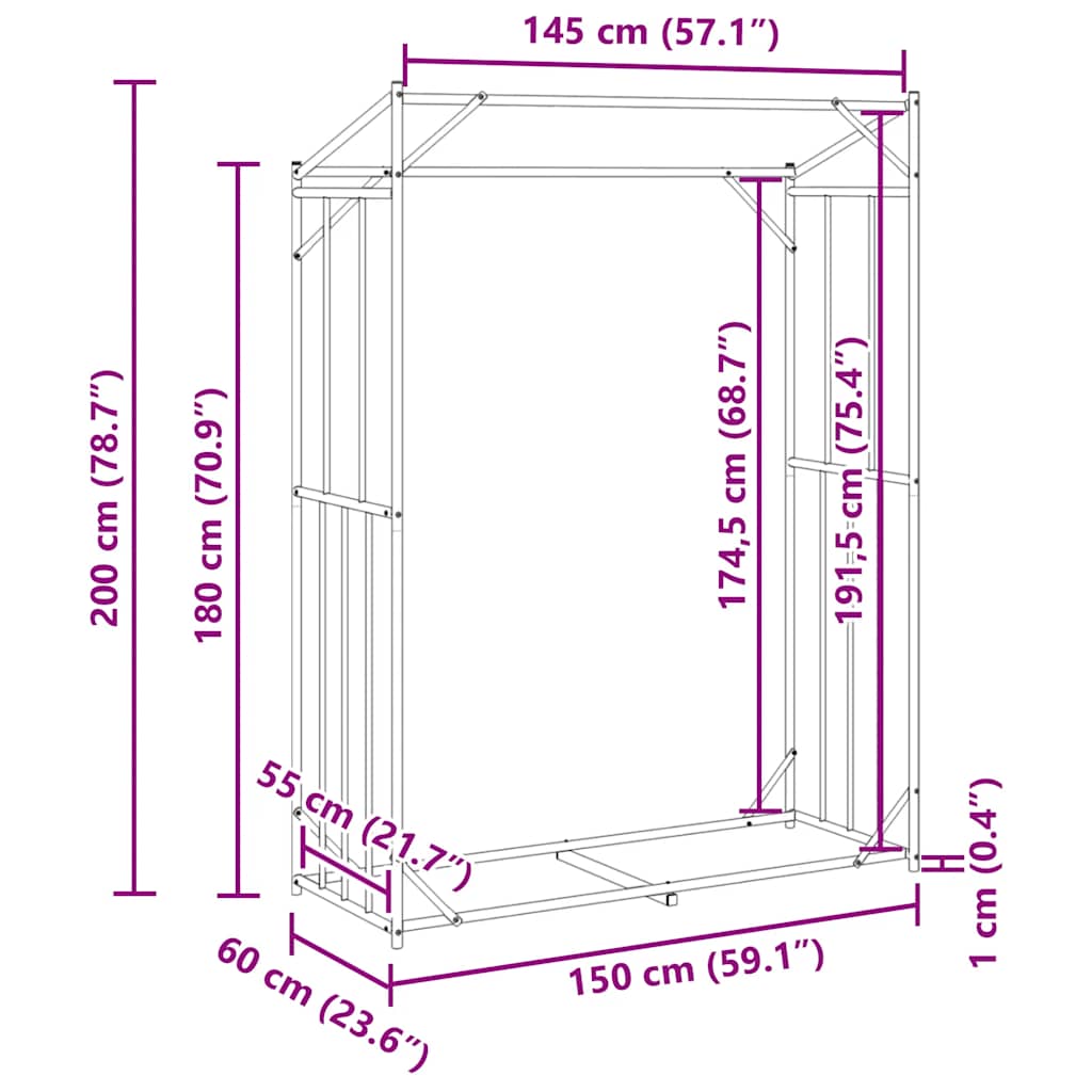 Ράφι για καυσόξυλα με κάλυμμα βροχής 150x60x200 εκ.