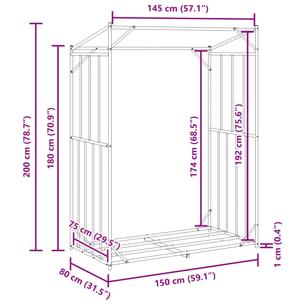 Ράφι για καυσόξυλα με κάλυμμα βροχής 150x80x200 εκ. - Pakobazaar