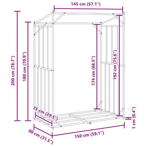 Ράφι για καυσόξυλα με κάλυμμα βροχής 150x80x200 εκ. - Pakobazaar