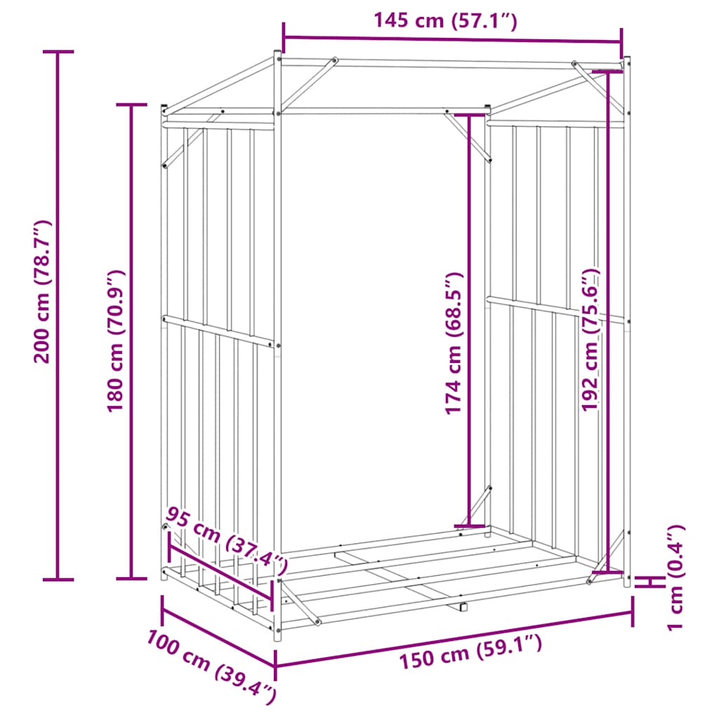 Ράφι για καυσόξυλα με κάλυμμα βροχής 150x100x200 εκ. - Pakobazaar