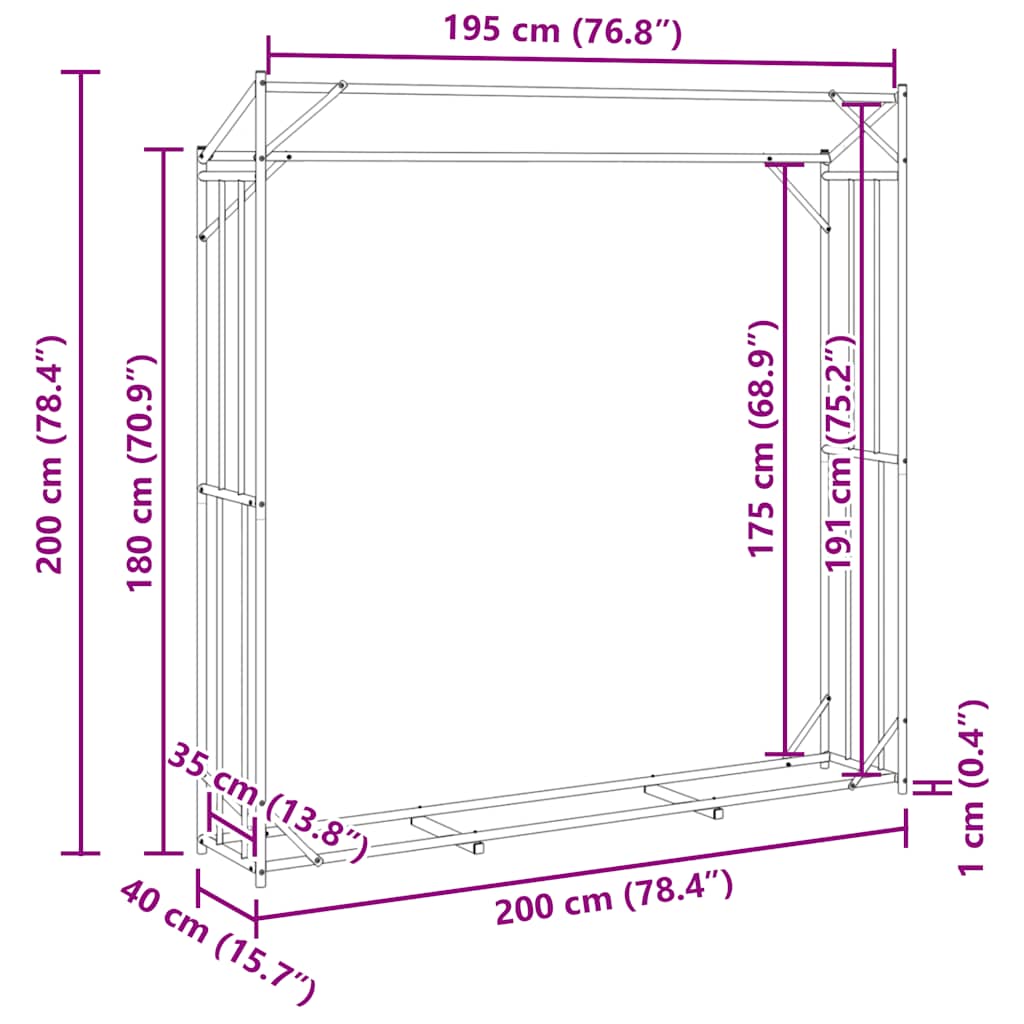 Ράφι για καυσόξυλα με κάλυμμα βροχής 200x40x200 εκ. - Pakobazaar