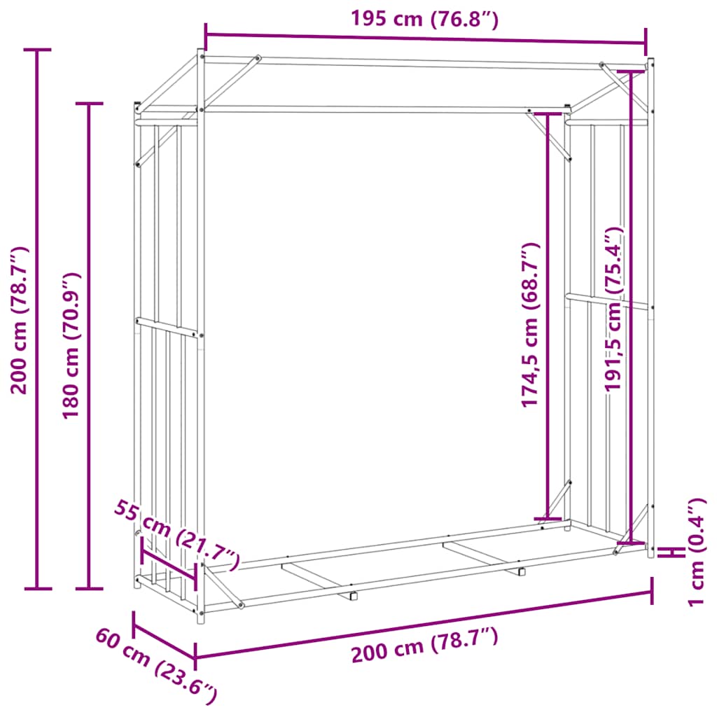 Ράφι για καυσόξυλα με κάλυμμα βροχής 200x60x200 εκ. - Pakobazaar