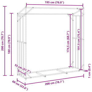 Ράφι για καυσόξυλα με κάλυμμα βροχής 200x60x200 εκ. - Pakobazaar