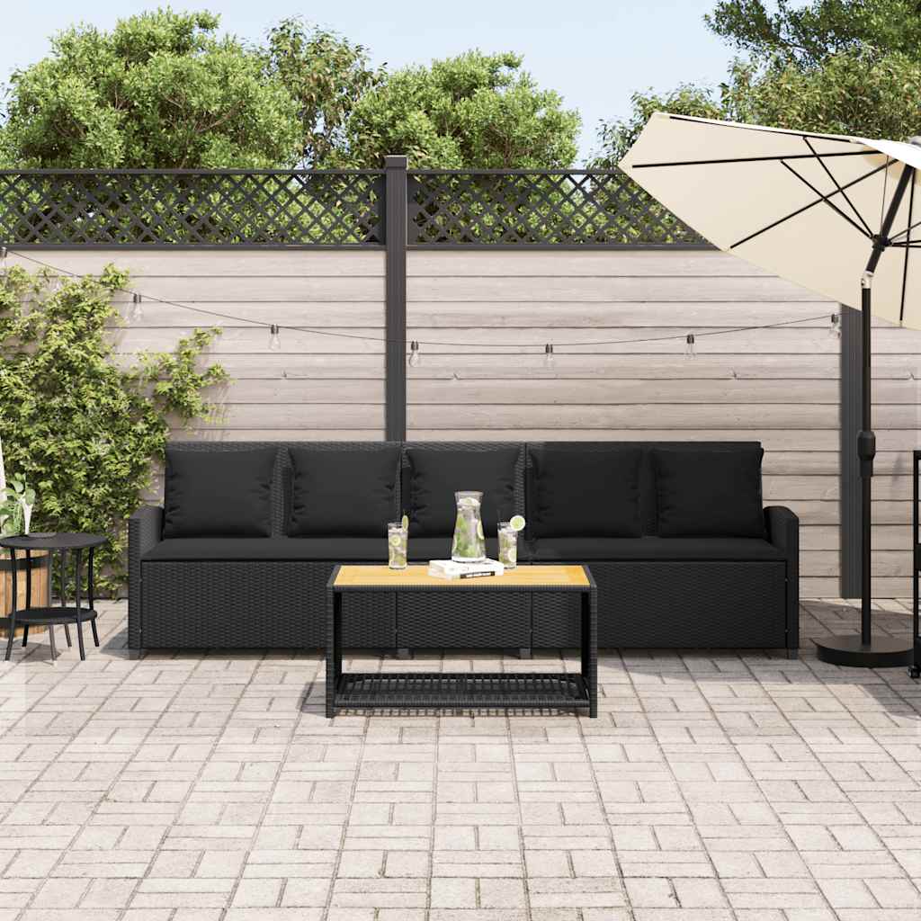 Καναπές κήπου 5θέσιος με μαξιλάρια Μαύρο Poly Rattan