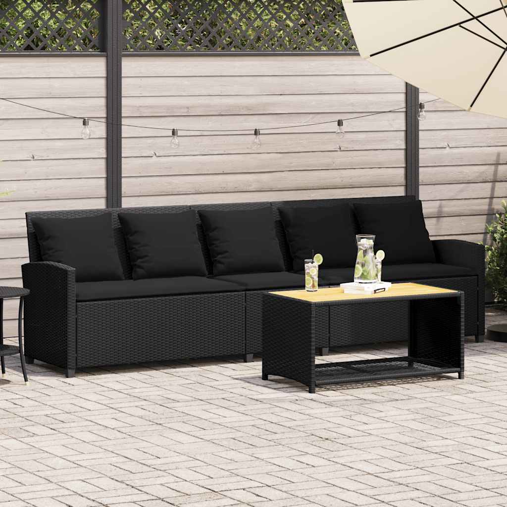 Καναπές κήπου 5θέσιος με μαξιλάρια Μαύρο Poly Rattan