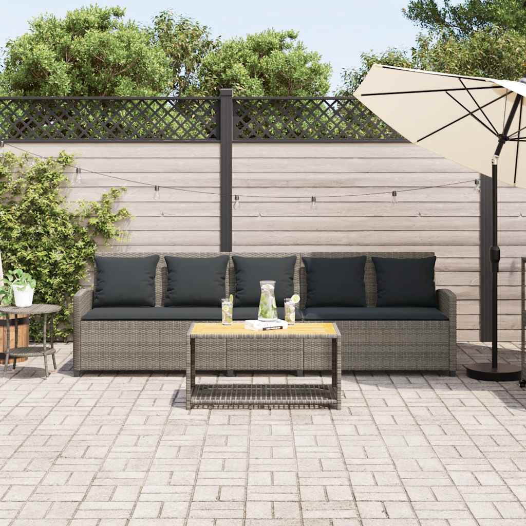 Καναπές κήπου 5θέσιος με μαξιλάρια Γκρι Poly Rattan