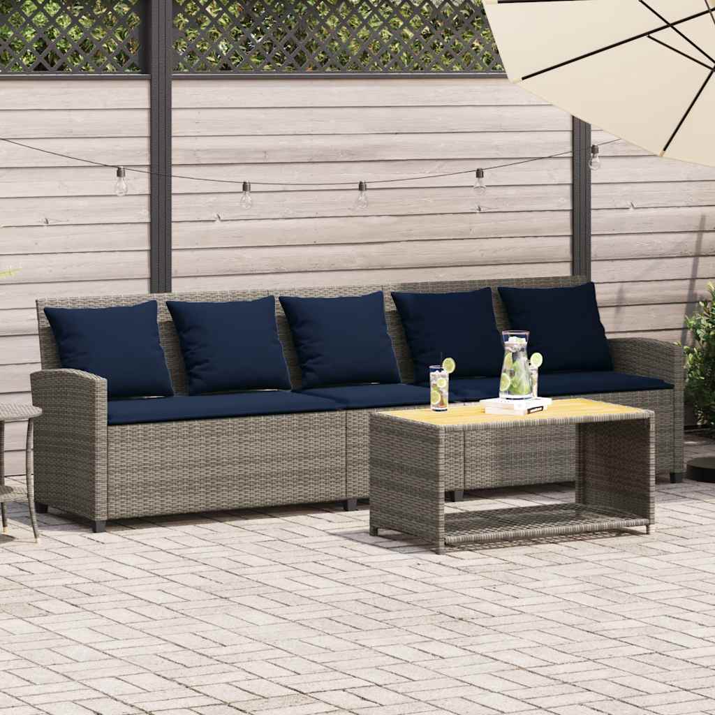Καναπές κήπου 5θέσιος με μαξιλάρια Γκρι Poly Rattan - Pakobazaar