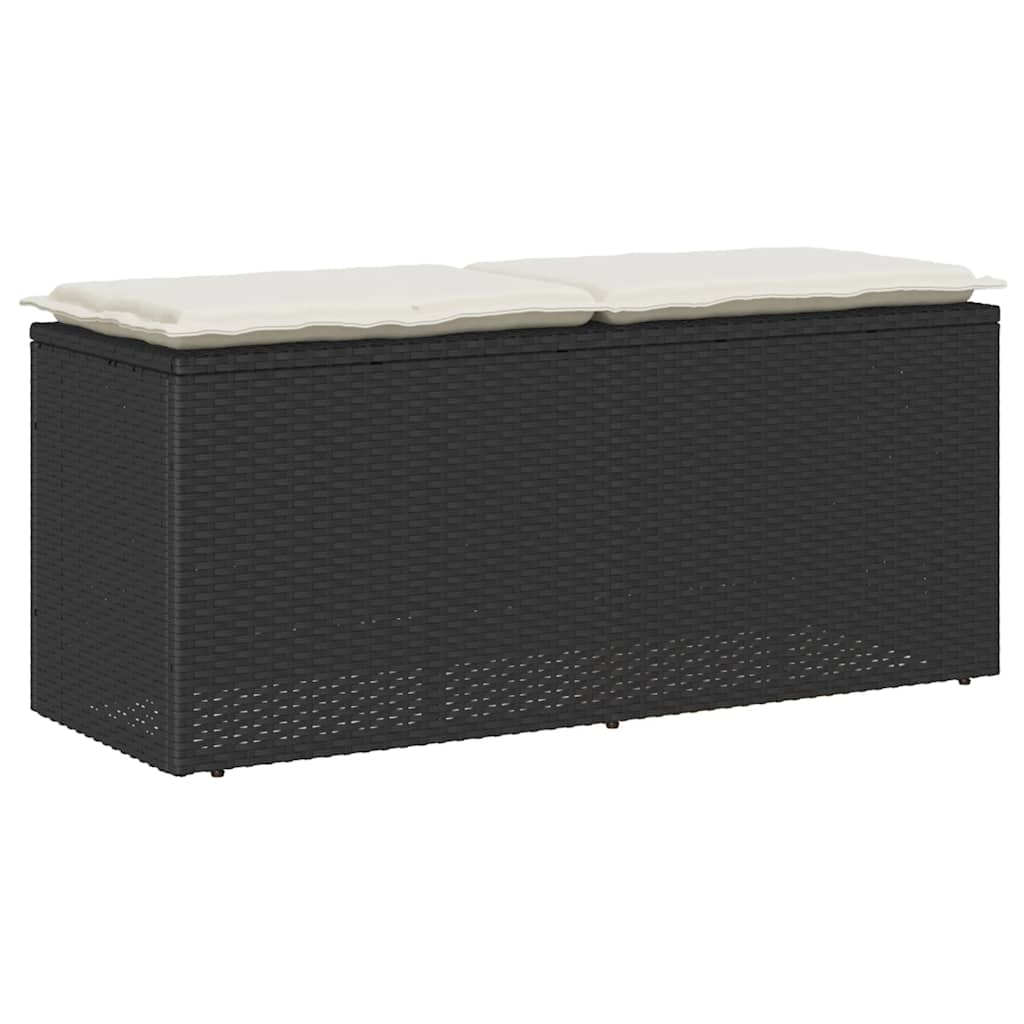 Πάγκος κήπου με μαξιλάρι Μαύρο 110x40x44 cm Poly Rattan