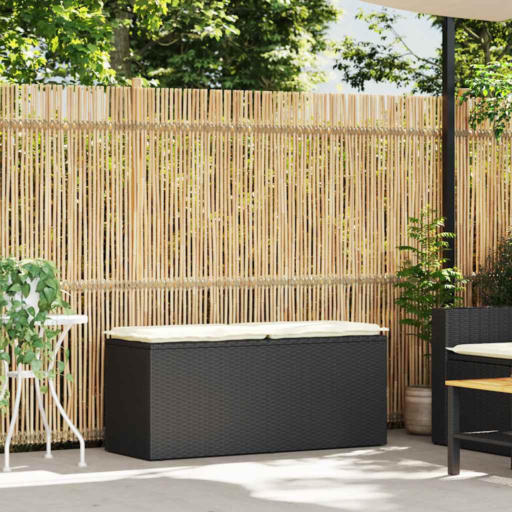 Πάγκος κήπου με μαξιλάρι Μαύρο 110x40x44 cm Poly Rattan
