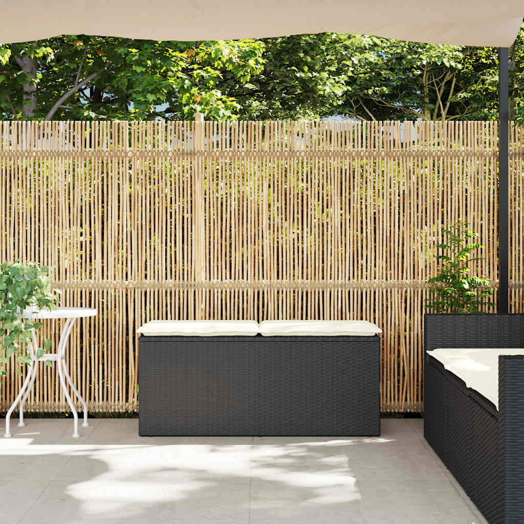 Πάγκος κήπου με μαξιλάρι Μαύρο 110x40x44 cm Poly Rattan