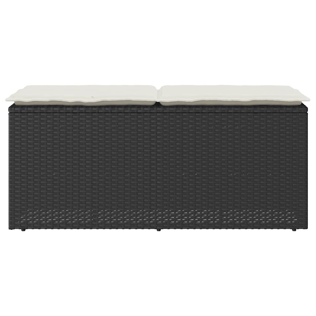 Πάγκος κήπου με μαξιλάρι Μαύρο 110x40x44 cm Poly Rattan
