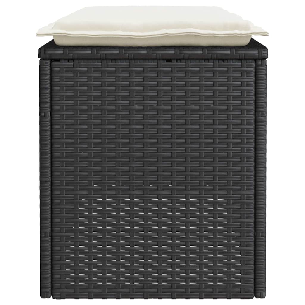 Πάγκος κήπου με μαξιλάρι Μαύρο 110x40x44 cm Poly Rattan