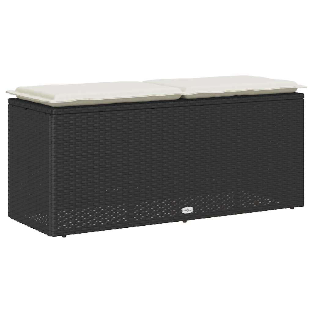 Πάγκος κήπου με μαξιλάρι Μαύρο 110x40x44 cm Poly Rattan