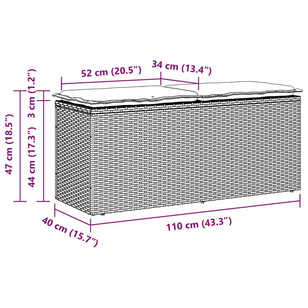 Πάγκος κήπου με μαξιλάρι Μαύρο 110x40x44 cm Poly Rattan