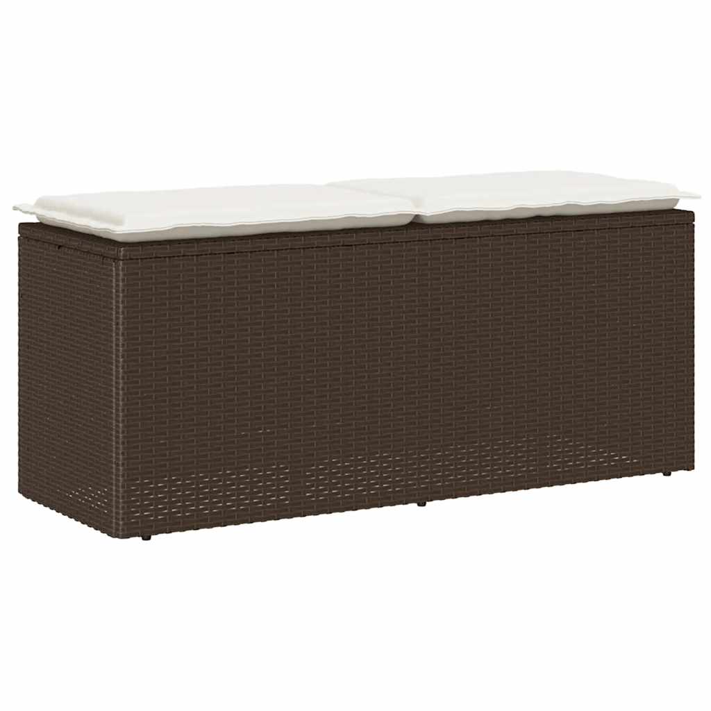 Πάγκος κήπου με μαξιλάρι καφέ 110x40x44 cm Poly Rattan