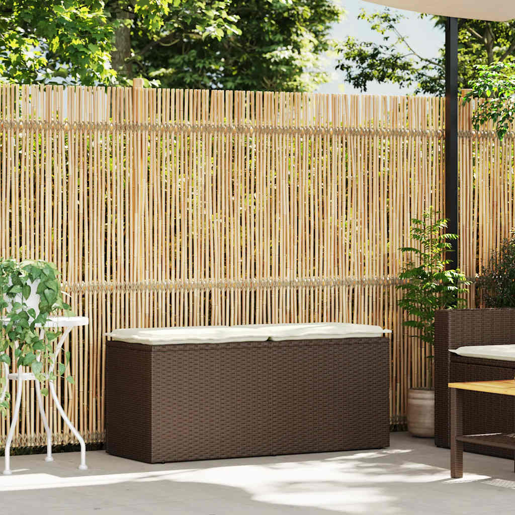 Πάγκος κήπου με μαξιλάρι καφέ 110x40x44 cm Poly Rattan