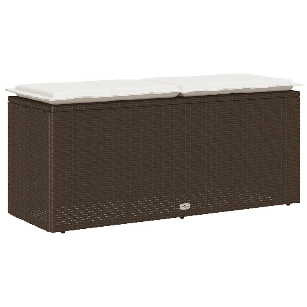 Πάγκος κήπου με μαξιλάρι καφέ 110x40x44 cm Poly Rattan