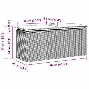 Πάγκος κήπου με μαξιλάρι καφέ 110x40x44 cm Poly Rattan