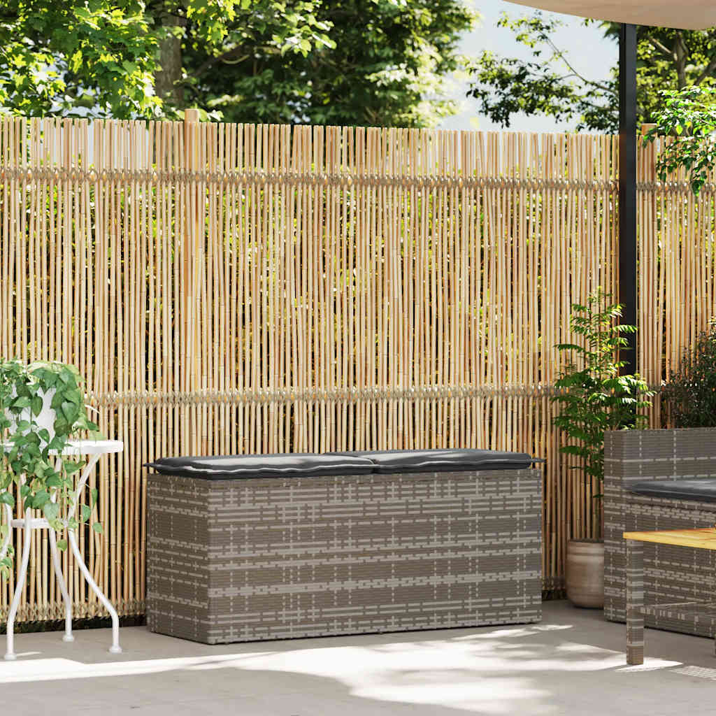 Πάγκος κήπου με μαξιλάρι γκρι 110x40x44 cm Poly Rattan - Pakobazaar