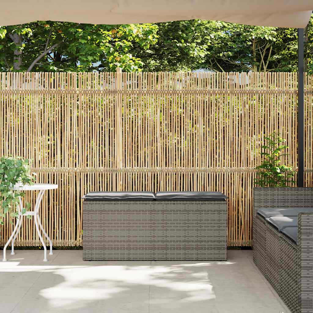 Πάγκος κήπου με μαξιλάρι γκρι 110x40x44 cm Poly Rattan - Pakobazaar