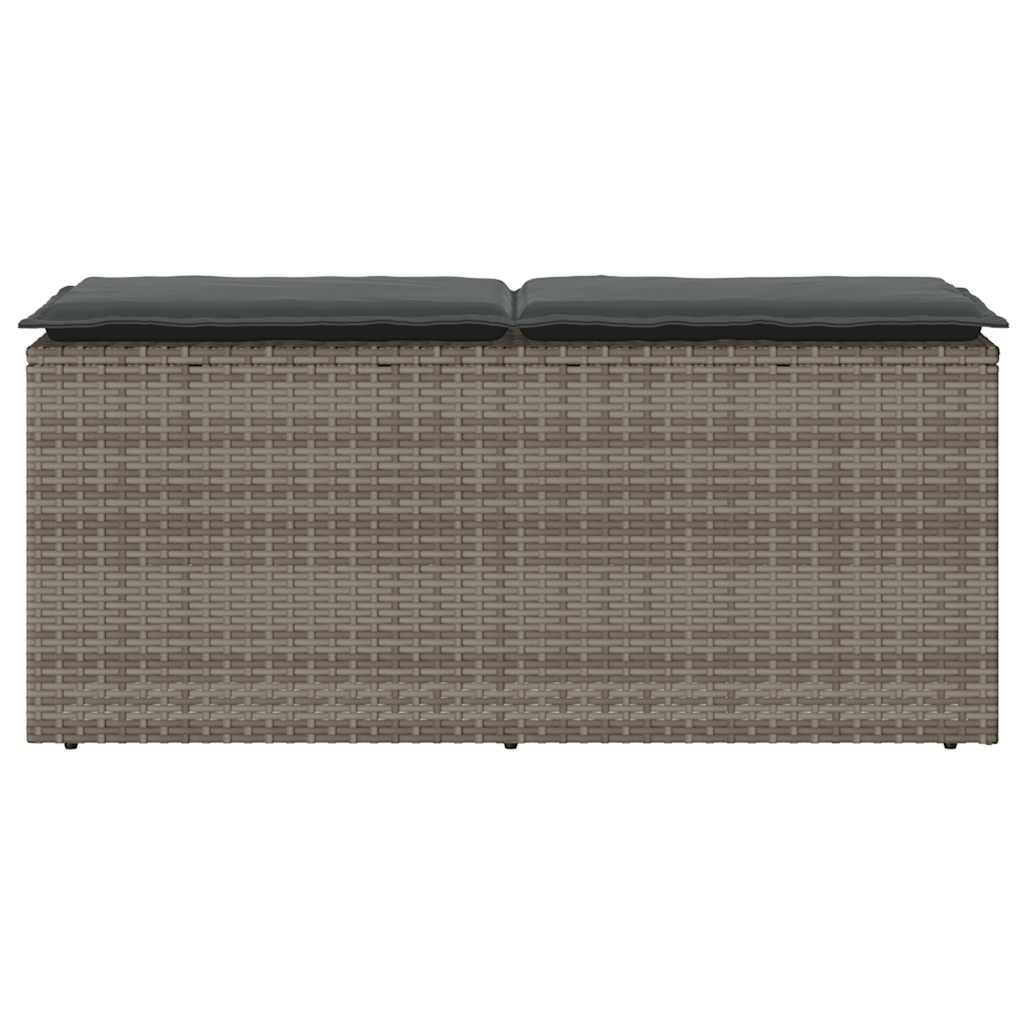 Πάγκος κήπου με μαξιλάρι γκρι 110x40x44 cm Poly Rattan - Pakobazaar