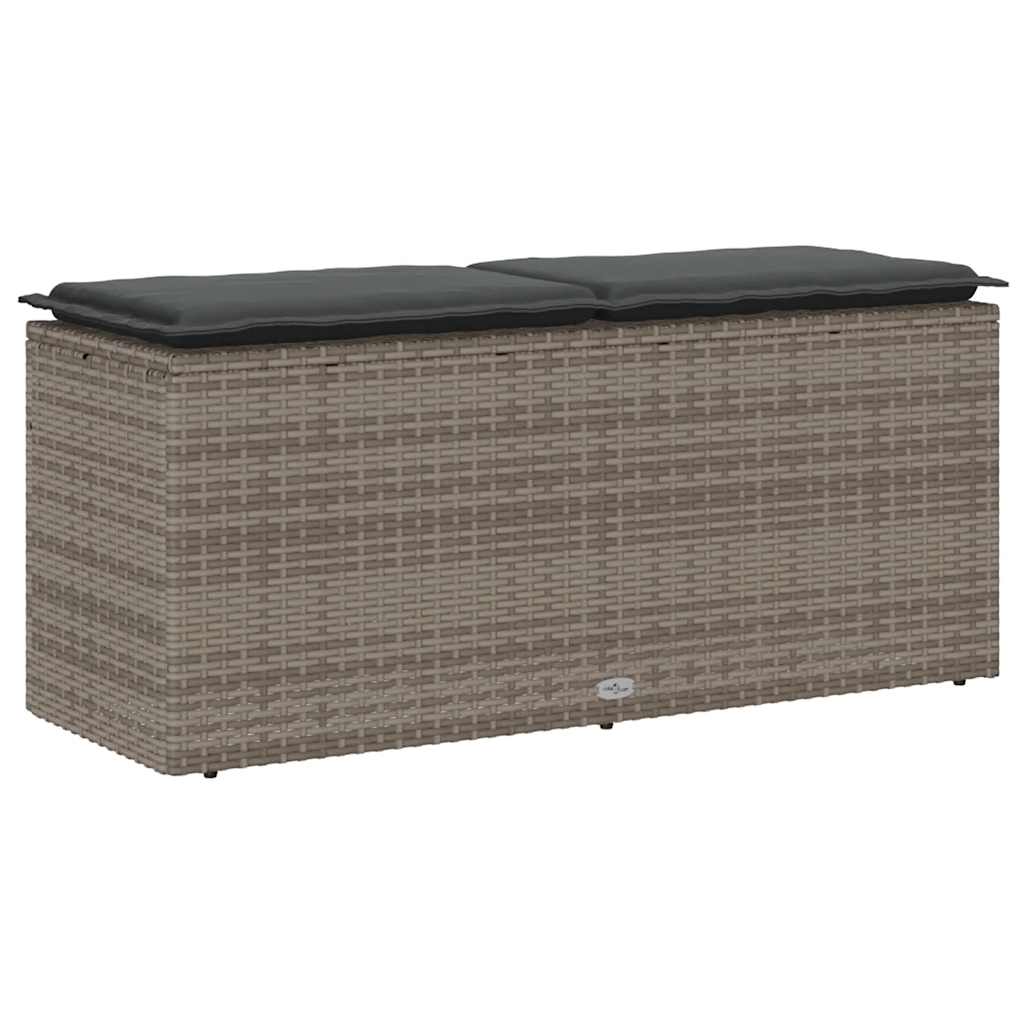 Πάγκος κήπου με μαξιλάρι γκρι 110x40x44 cm Poly Rattan - Pakobazaar