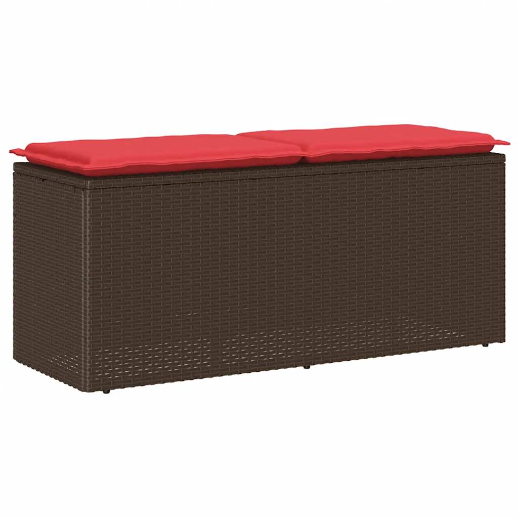 Πάγκος κήπου με μαξιλάρι καφέ 110x40x44 cm Poly Rattan - Pakobazaar