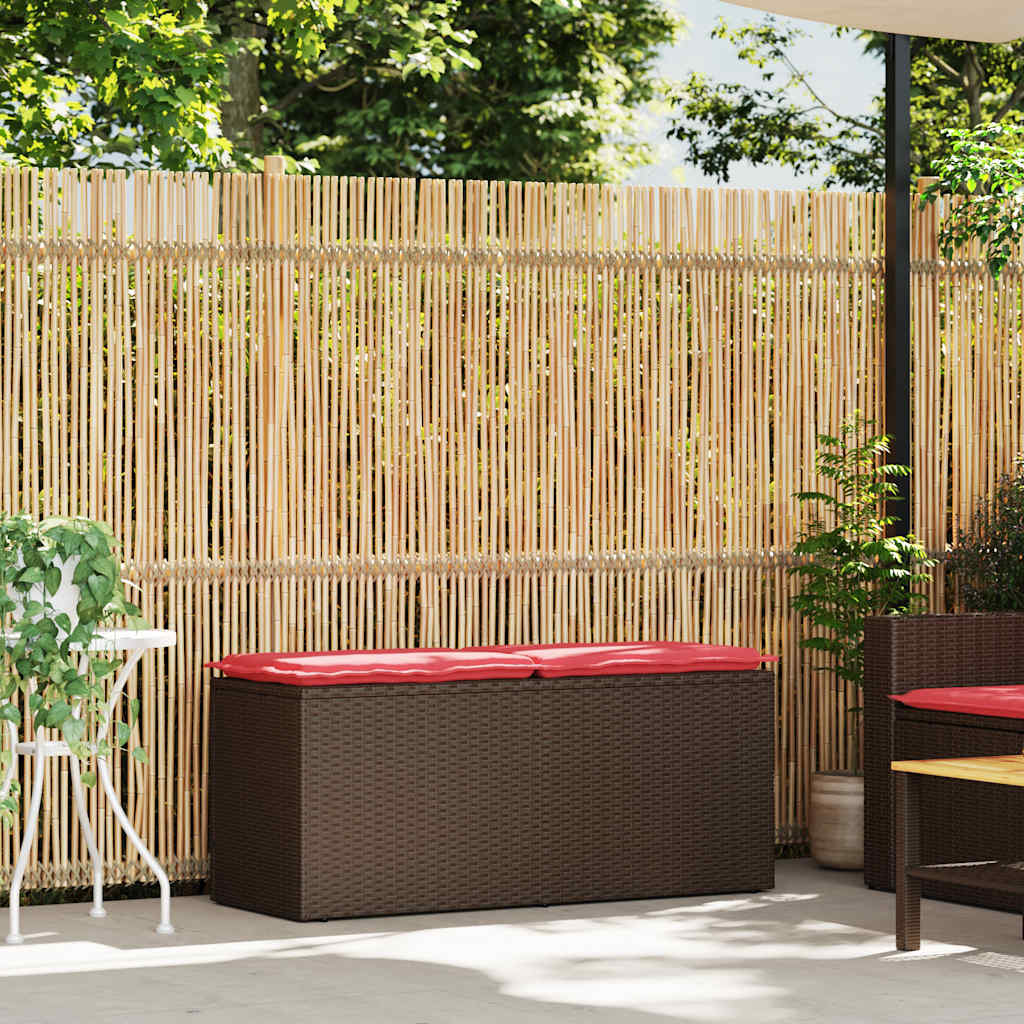 Πάγκος κήπου με μαξιλάρι καφέ 110x40x44 cm Poly Rattan - Pakobazaar