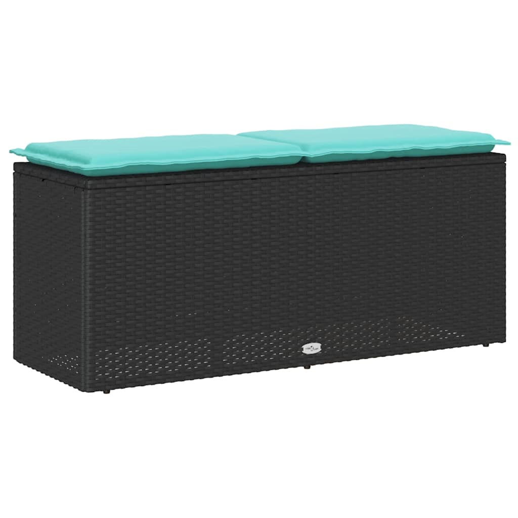 Πάγκος κήπου με μαξιλάρι Μαύρο 110x40x44 cm Poly Rattan - Pakobazaar