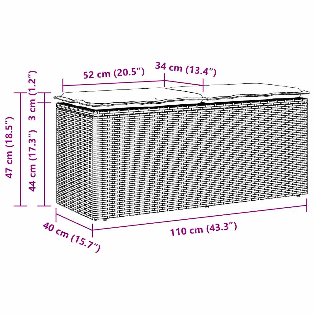 Πάγκος κήπου με μαξιλάρι Μαύρο 110x40x44 cm Poly Rattan - Pakobazaar