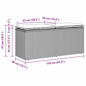 Πάγκος κήπου με μαξιλάρι Μαύρο 110x40x44 cm Poly Rattan - Pakobazaar