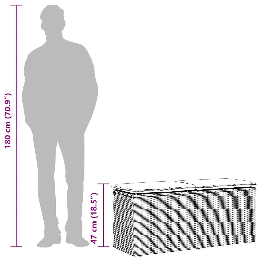 Πάγκος κήπου με μαξιλάρι Μαύρο 110x40x44 cm Poly Rattan - Pakobazaar