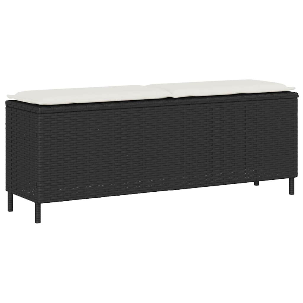 Πάγκος κήπου με μαξιλάρι Μαύρο 110x30x40,5 cm Poly Rattan