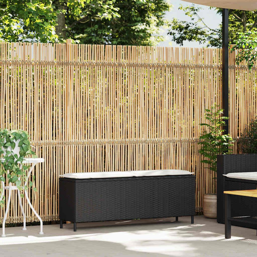 Πάγκος κήπου με μαξιλάρι Μαύρο 110x30x40,5 cm Poly Rattan