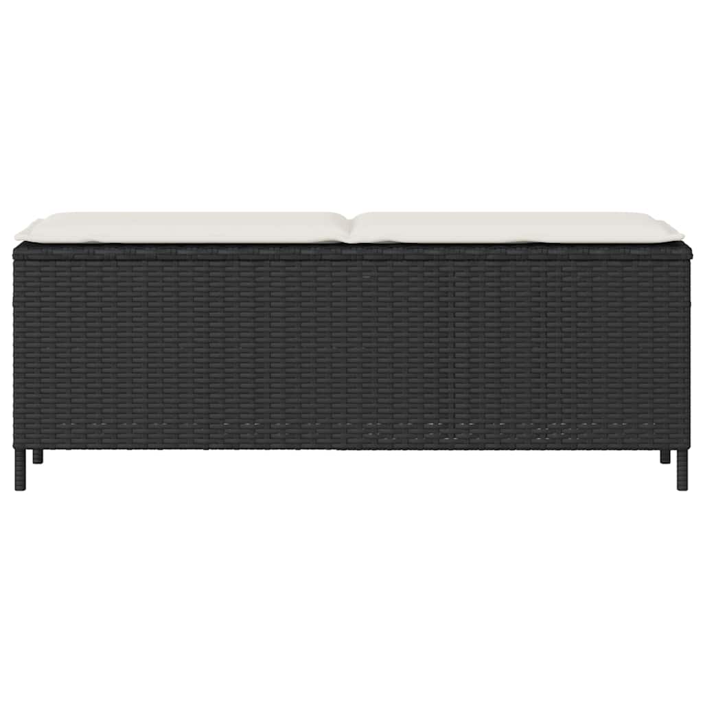 Πάγκος κήπου με μαξιλάρι Μαύρο 110x30x40,5 cm Poly Rattan