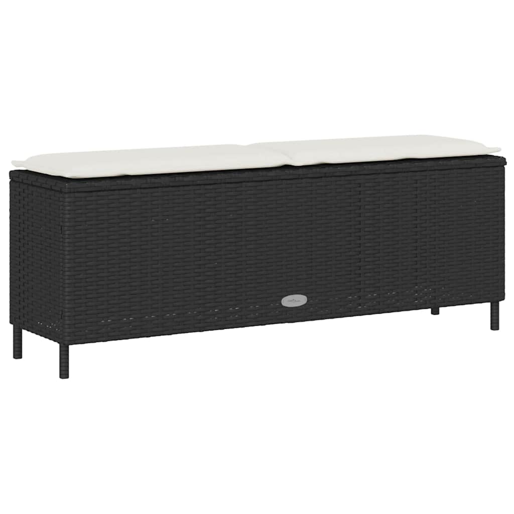 Πάγκος κήπου με μαξιλάρι Μαύρο 110x30x40,5 cm Poly Rattan