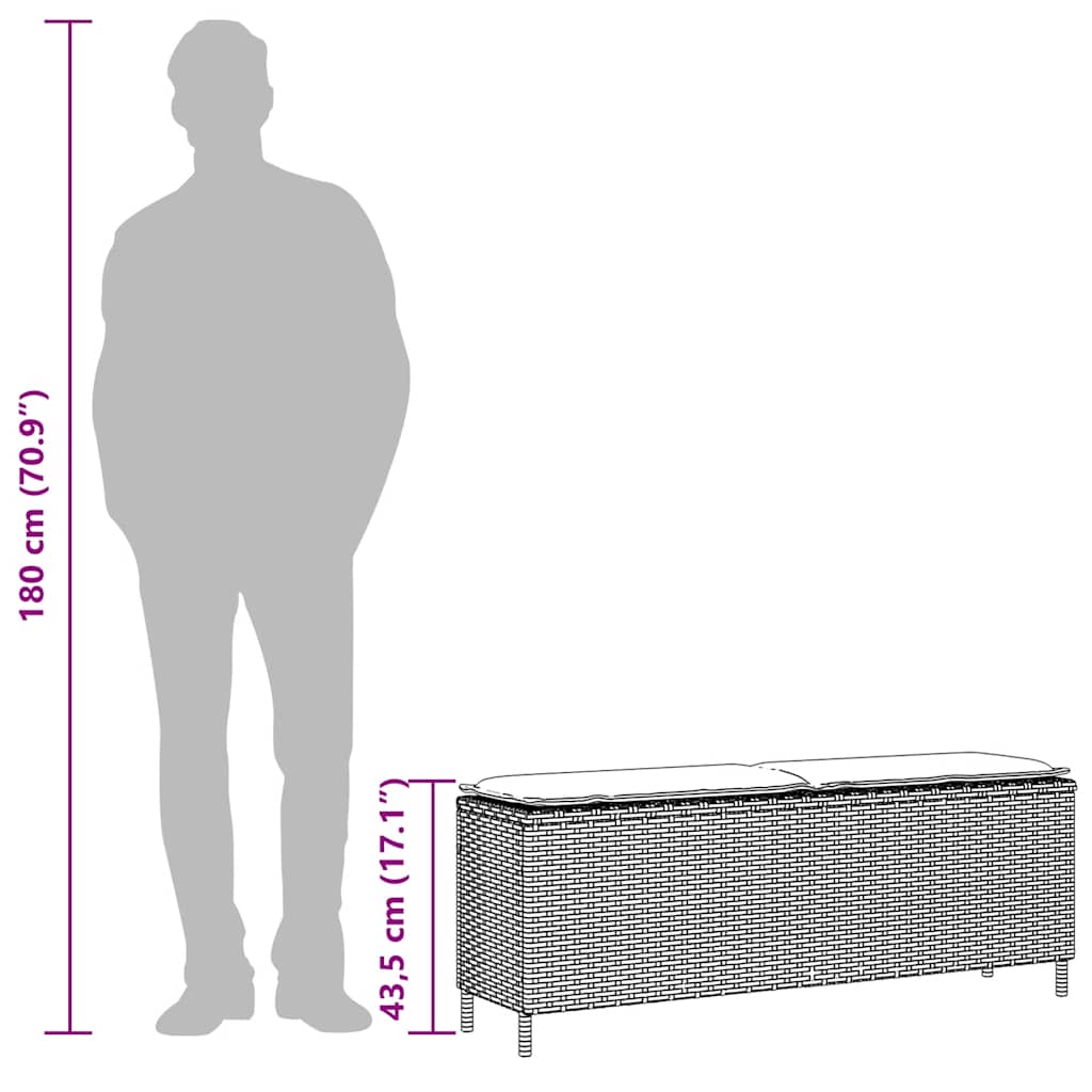 Πάγκος κήπου με μαξιλάρι Μαύρο 110x30x40,5 cm Poly Rattan