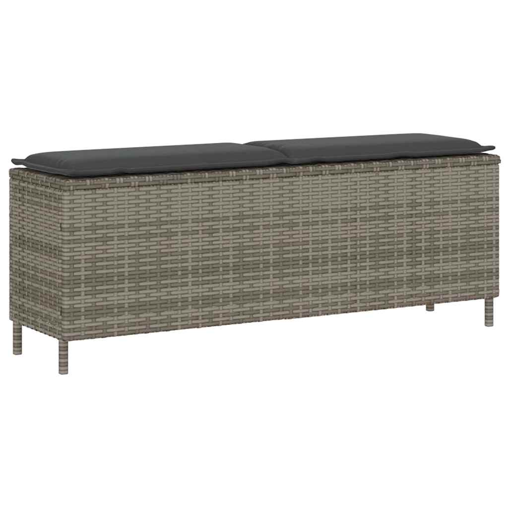Πάγκος κήπου με μαξιλάρι γκρι 110x30x40,5 cm Poly Rattan - Pakobazaar