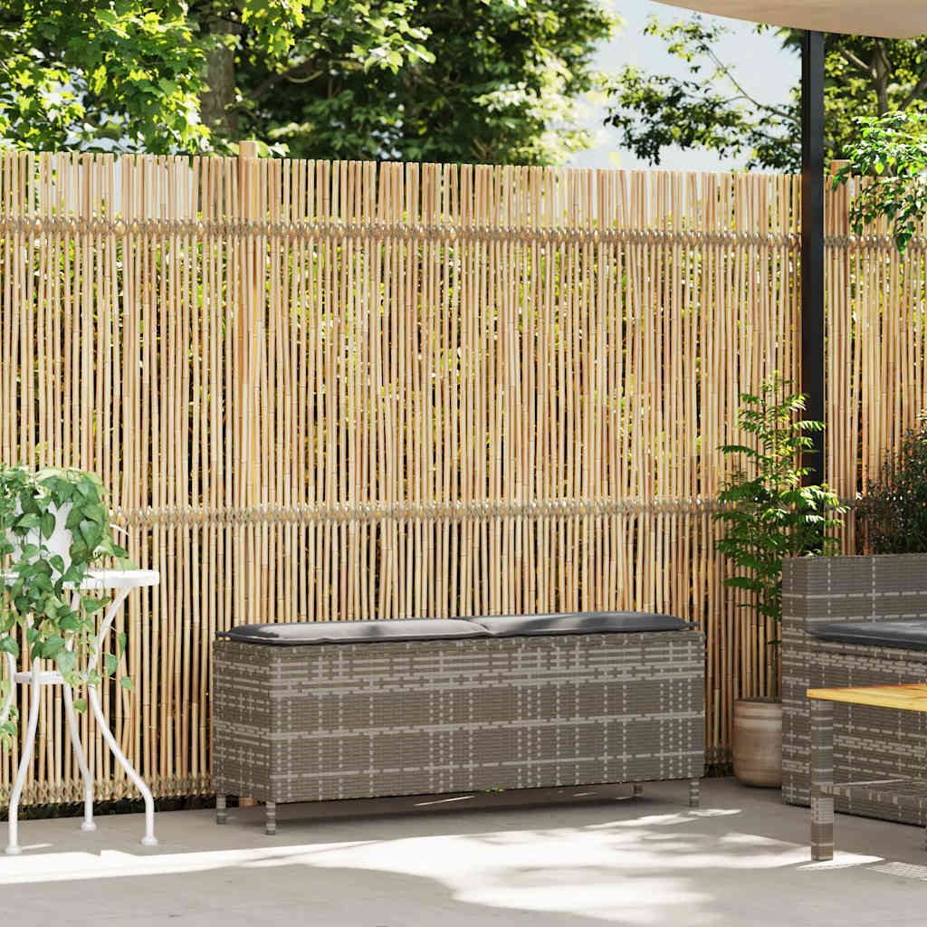 Πάγκος κήπου με μαξιλάρι γκρι 110x30x40,5 cm Poly Rattan - Pakobazaar